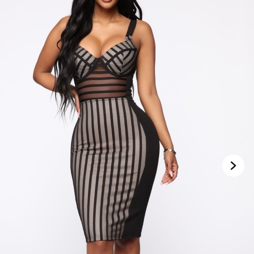 Fashion Nova Stripped Mesh Sleeveless Cocktail Dress Black Size Large Nwot